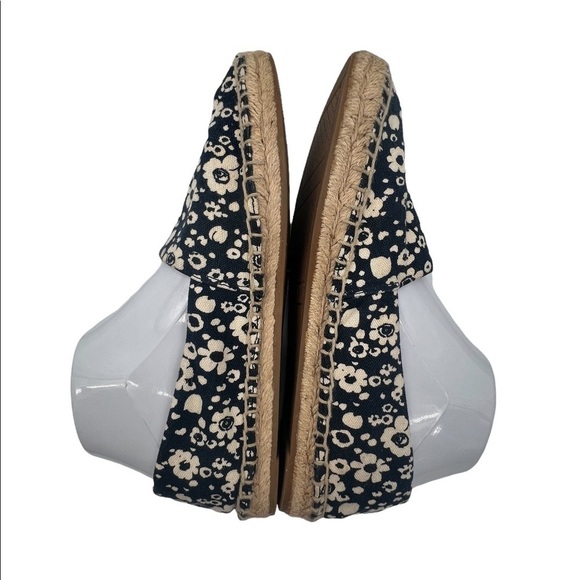 Tory Burch Navy Ivory Risa Lovers Floral Espadrille Flats Size 7.5 Women’s - Picture 6 of 11
